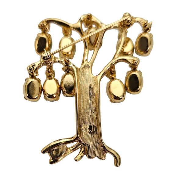 KJL Tree Of Life Green Uranium Glass Rhinestone Dangle Brooch Pin Signed, J104 - Picture 6 of 9